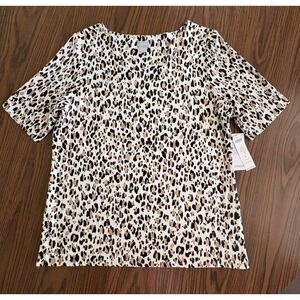 NWT! Chico's Women Touch of Cool Size 2/Large Beige Animal Ikat Ballet Elbow